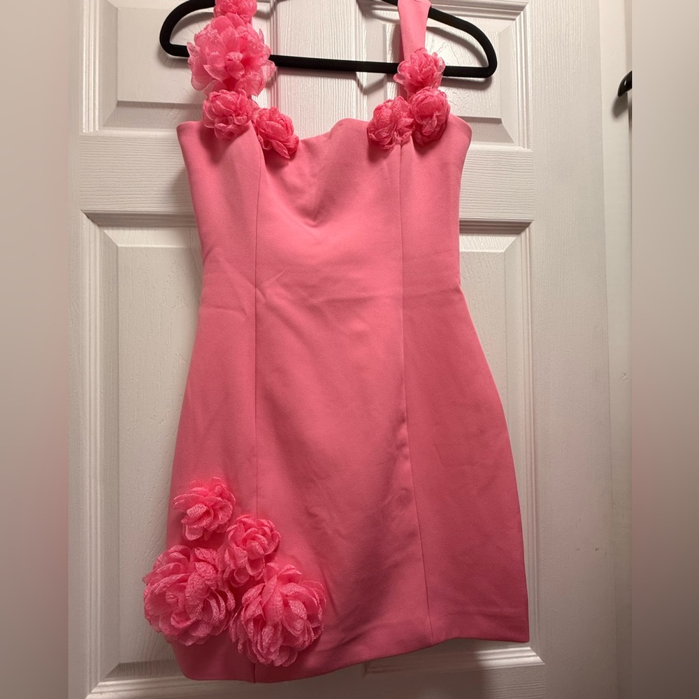 Charming Pink Dress with Floral Accents